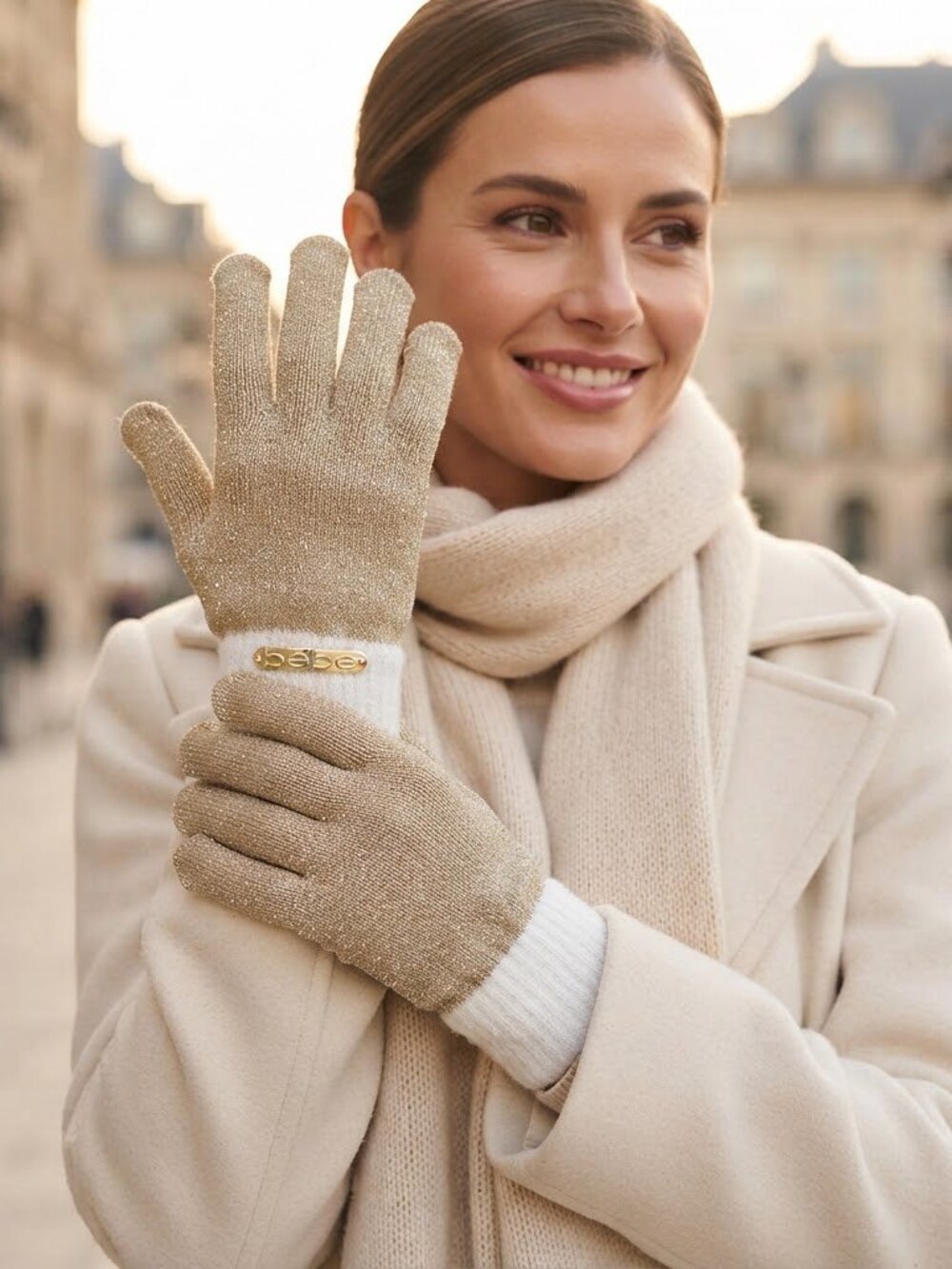BEBE Gloves Beige /White with Logo